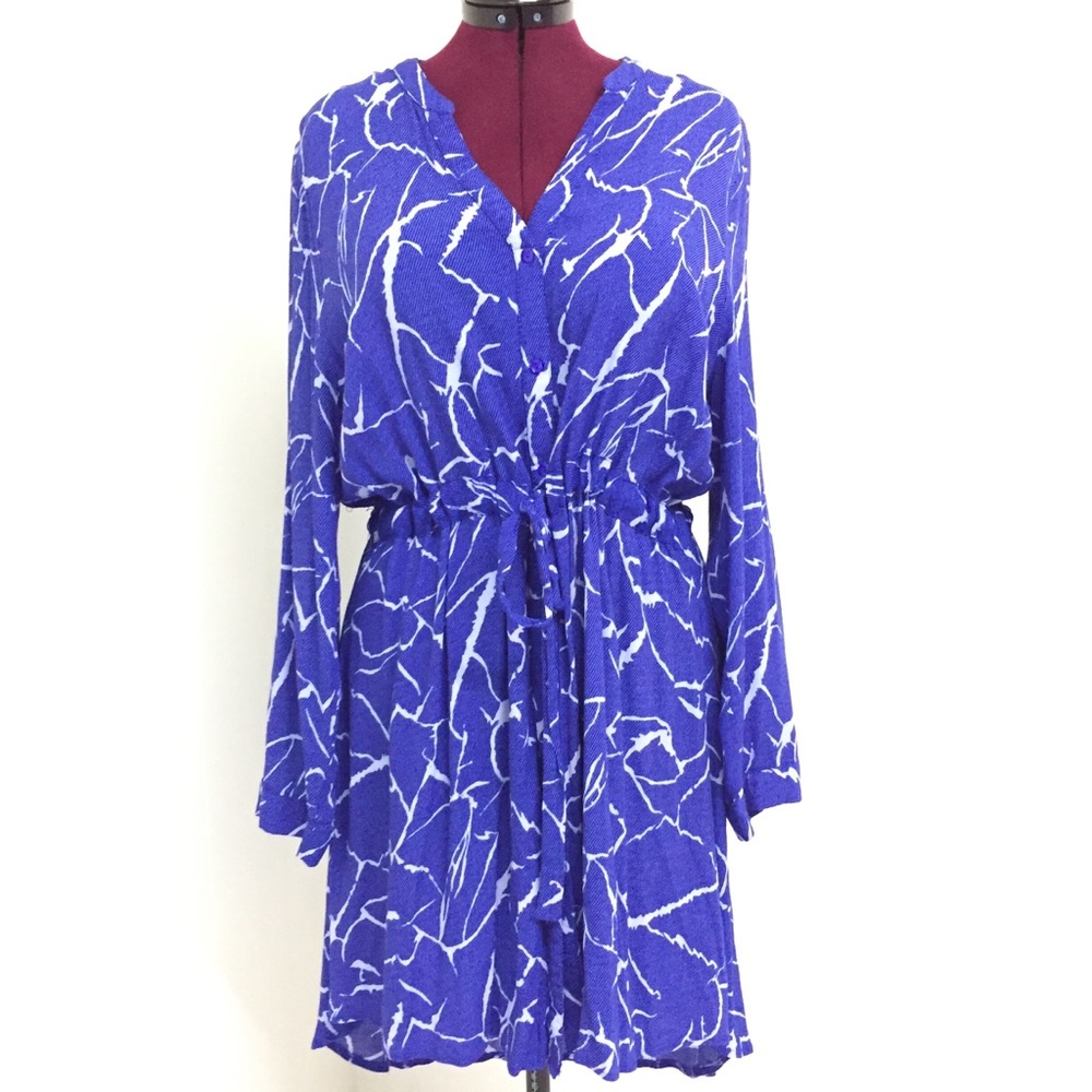 2XL MODCLOTH Blue and White Longsleeve Shirtdress